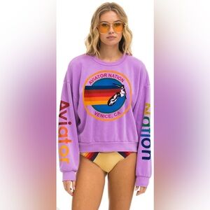 AVIATOR NATION RELAXED CREW SWEATSHIRT - NEON PURPLE